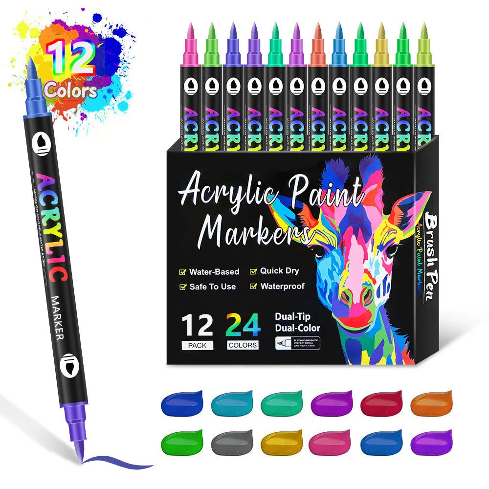 Set of double-headed opaque acrylic marker pens for painting on rock, glass, and metal surfaces.