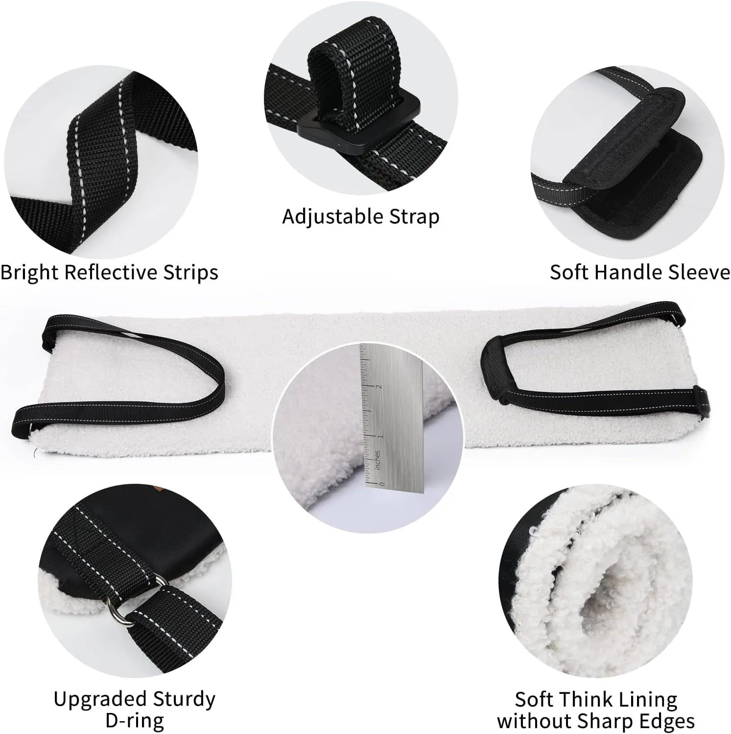 Adjustable dog hip support sling with nylon straps and soft lining for hind leg mobility assistance.