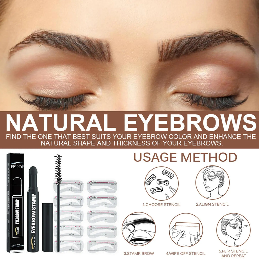 Eyebrow printing pen set with stencil, pencil and brush in Black, Dark Brown and Dark Gray, 3g