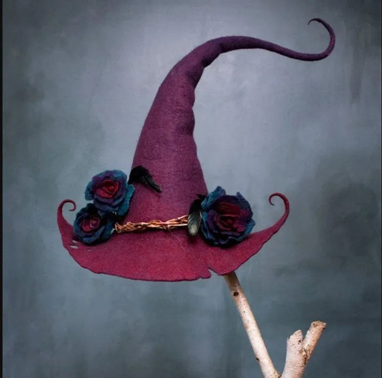 Black felt witch hat for Halloween parties with wide brim