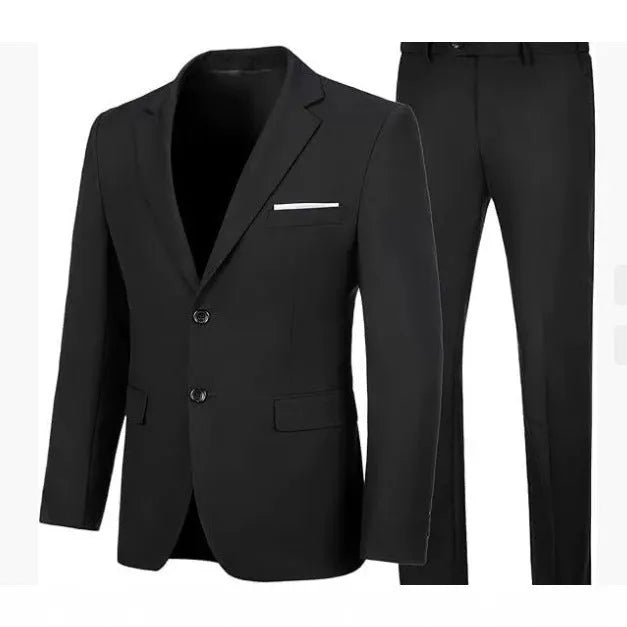 Viscose Slim Fit Wedding Dinner Suit Jacket and Trousers Set for Men, Black Navy Blue Wine Red Light Gray White, Asian Sizes M to 5XL with Sized- Up Advice for European and American Buyers, Two-Piece Coat and Trousers Formal Wear