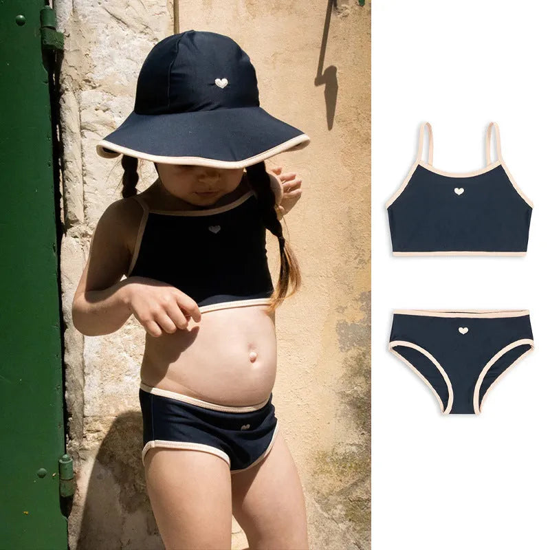 Dark blue split baby girl's swimsuit briefs with high elasticity for swimming ages 1-6