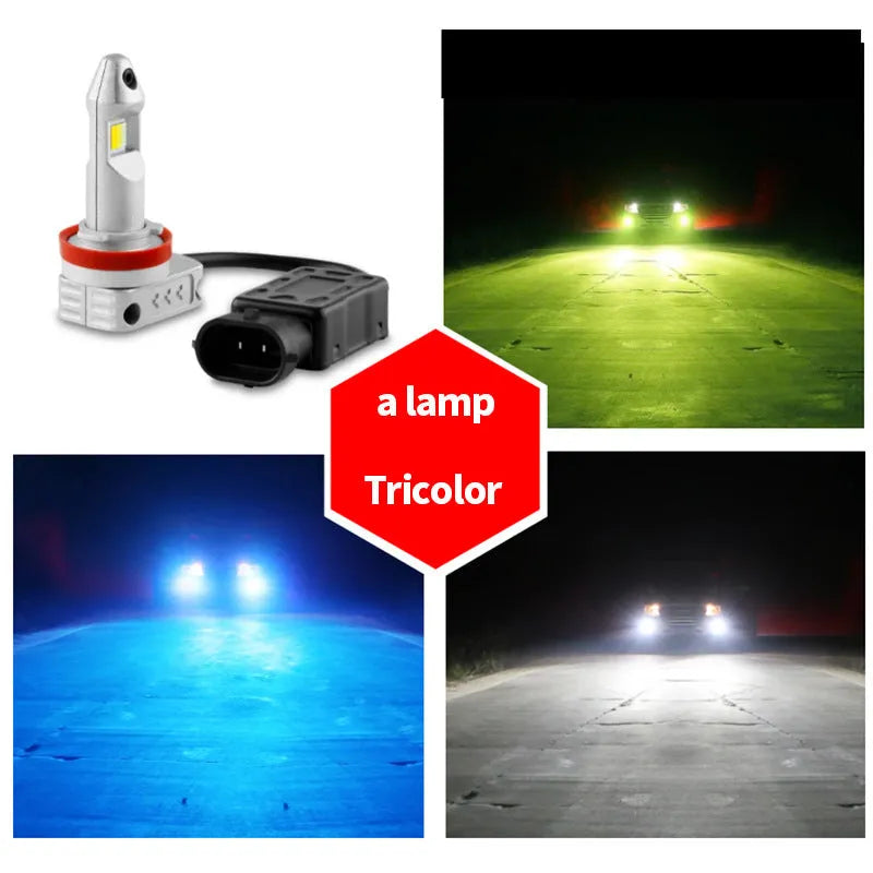 LED fog lamp retrofit bulb with aluminium housing shown alongside H8 H11 9005 format options