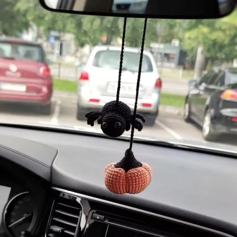 Plush hand-woven automobile hanging ornament with cartoon design for car interior decoration
