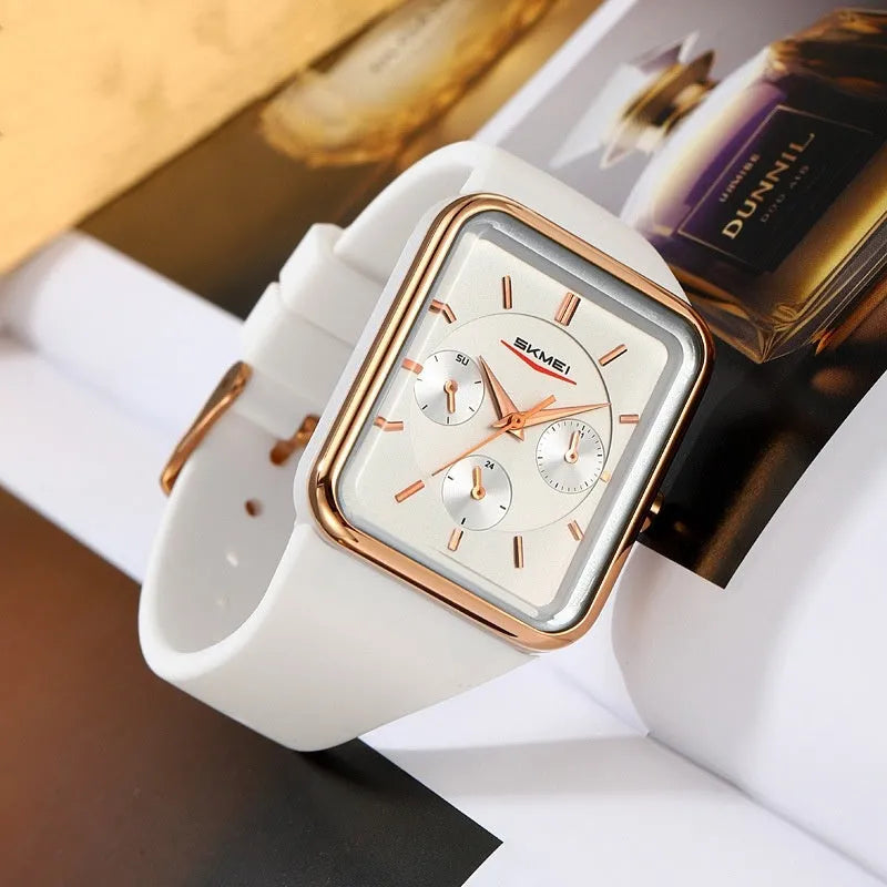 Square waterproof watch for girls with silicone strap in five colour options.