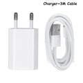 USB travel charger with charging cable compatible with iPhone and iPad models