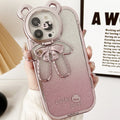 Electroplating glitter phone case with lucky bear bracket for iPhone, TPU all-inclusive crossbody cover in Dark Night Purple