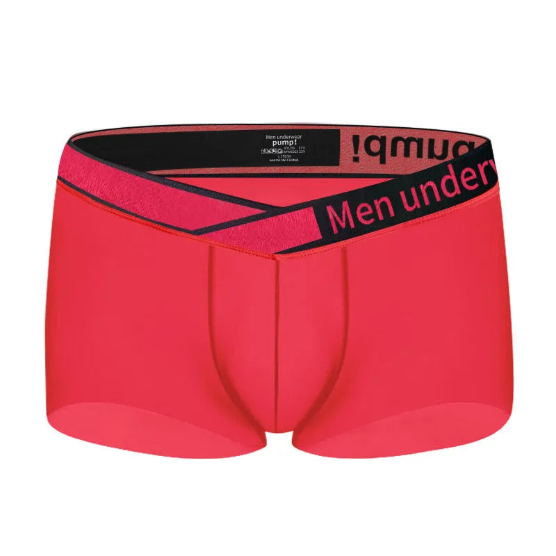 Men's low waist seamless underwear with gradient laser pattern in black, on a mannequin.