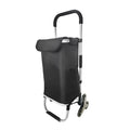 Black foldable shopping trolley bag with aluminium frame, detachable polyester bag and 20cm casters