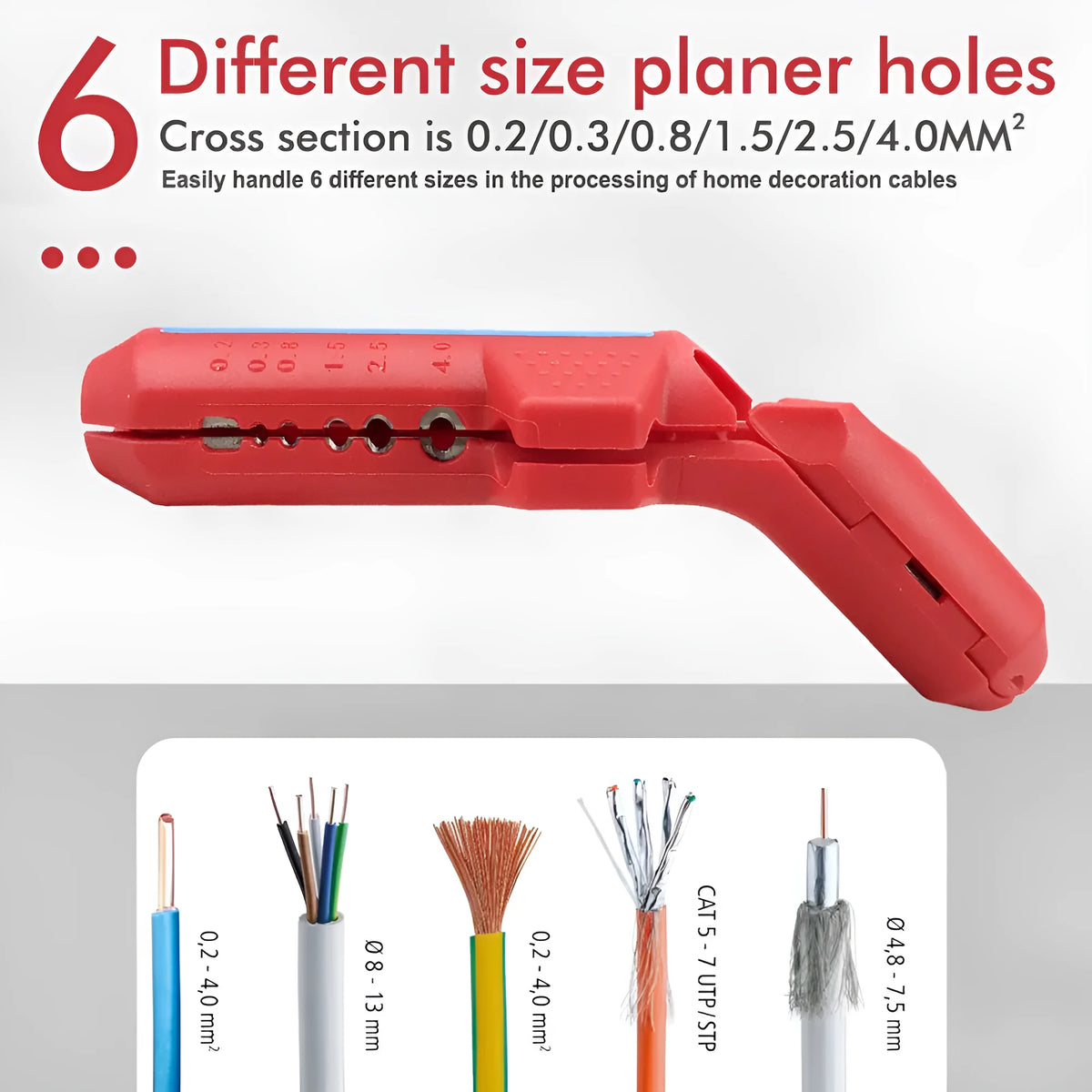 Multifunctional wire stripper for wire and cable stripping and peeling, shown in red or black, single pack