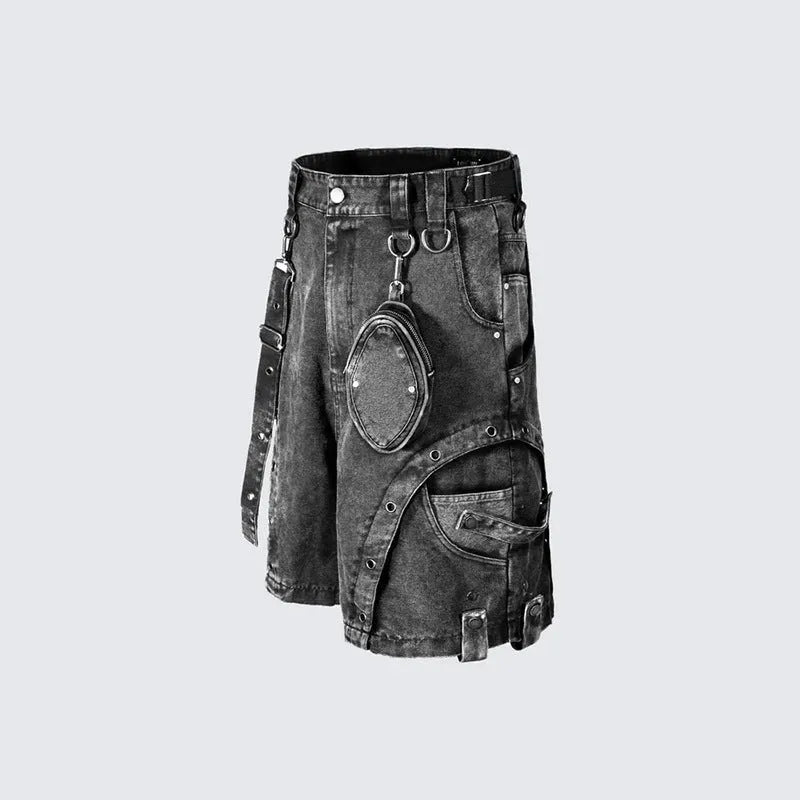 Loose high waist denim shorts in washed Pearl Canvas fabric showing fifth pants length and retro street style