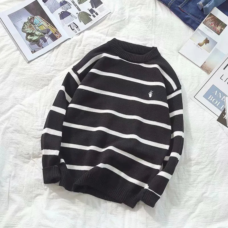 Men's and boys' polyester turtleneck sweater with embroidery, high neck or round neck, white or black, sizes S to XXL