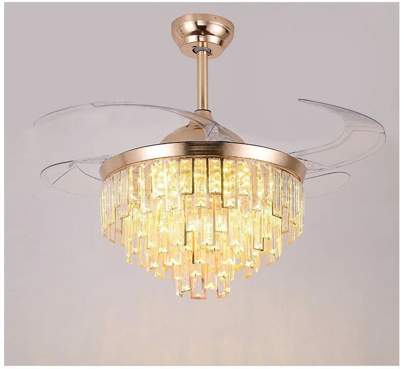 Invisible ceiling fan lamp with ABS blades and crystal lampshade in 42 inch size for living room