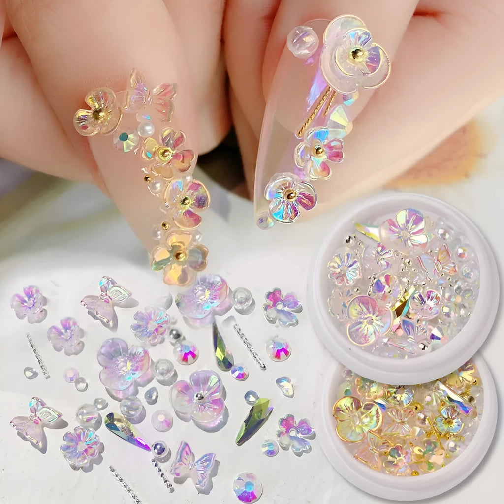 Flower Butterfly Nail sequins 15g ice through flower nail art decoration in six colours