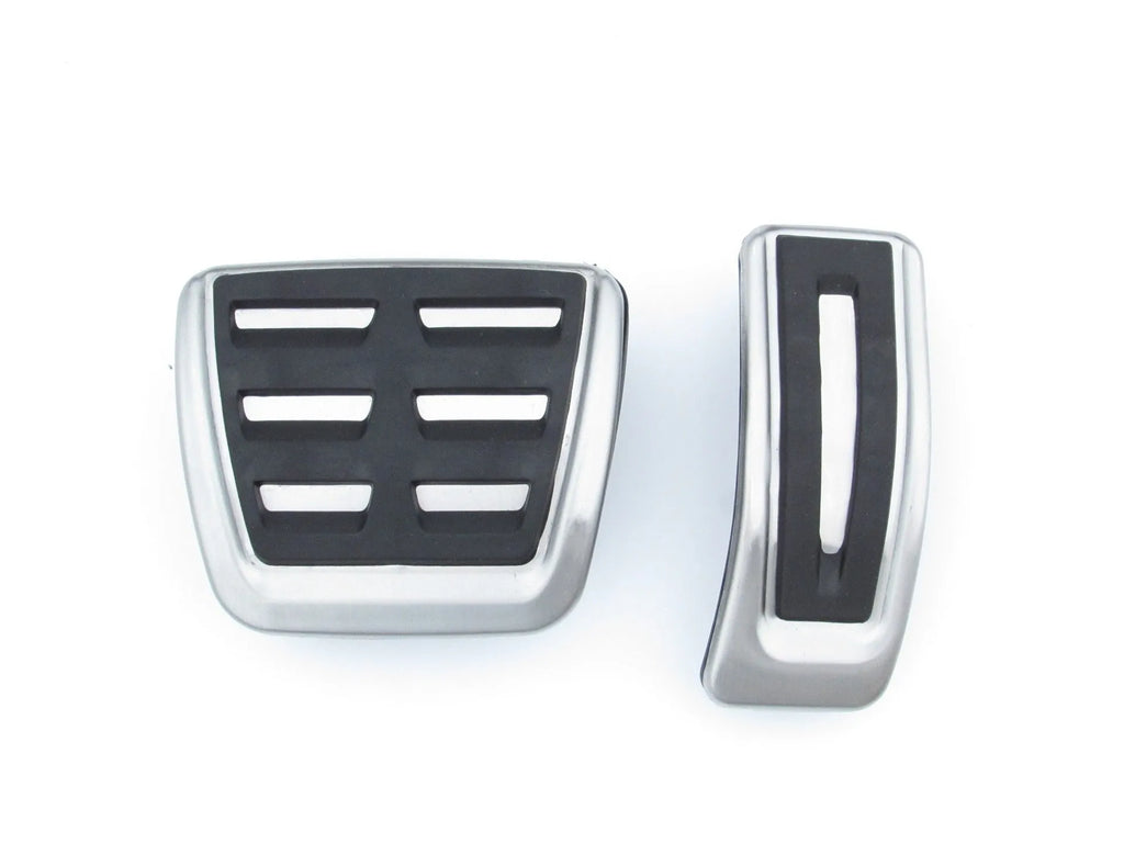 Black stainless steel brake and accelerator pedal cover for Porsche Macan, showing punch-free design.