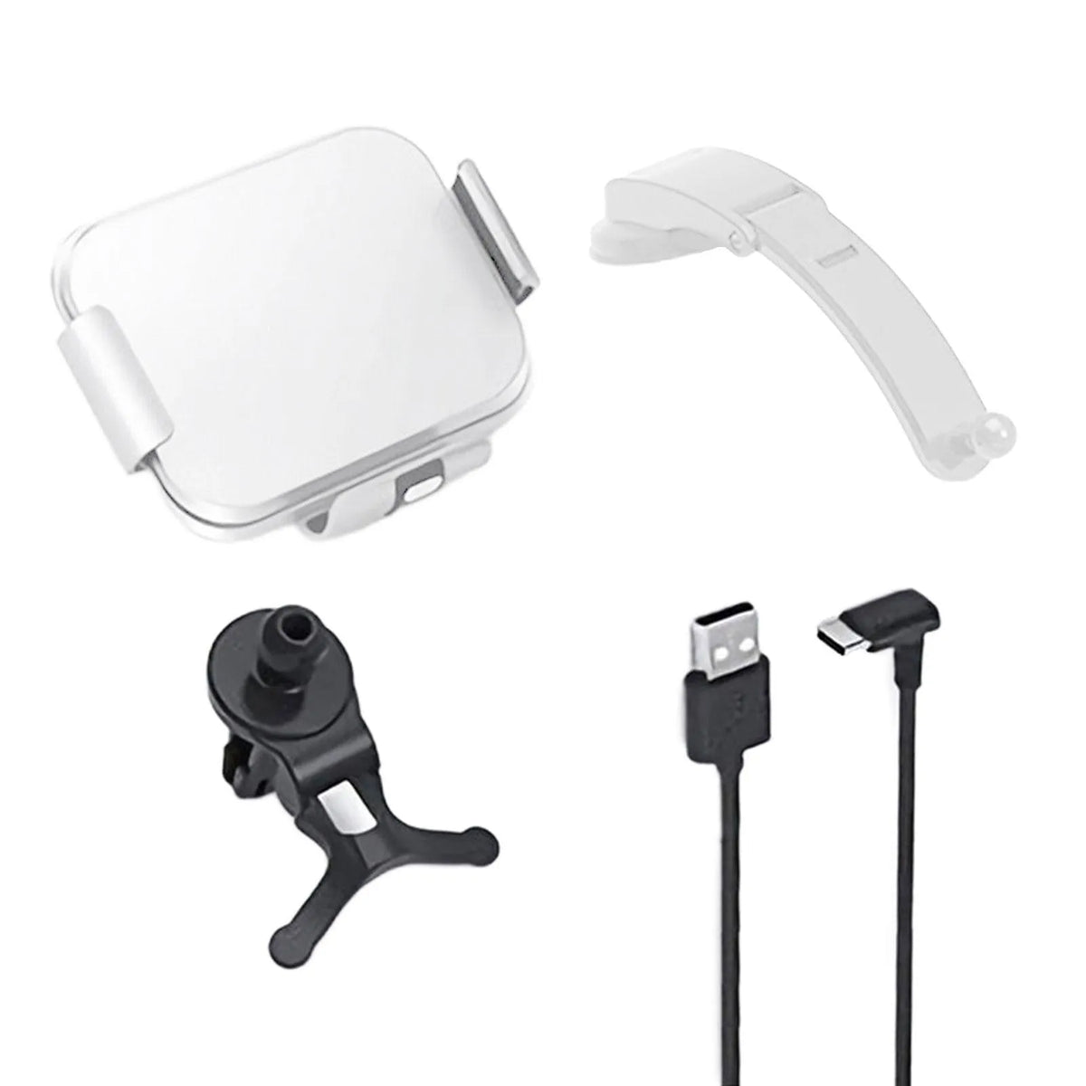 Grey car phone holder with wireless charging and folding screen design on dashboard