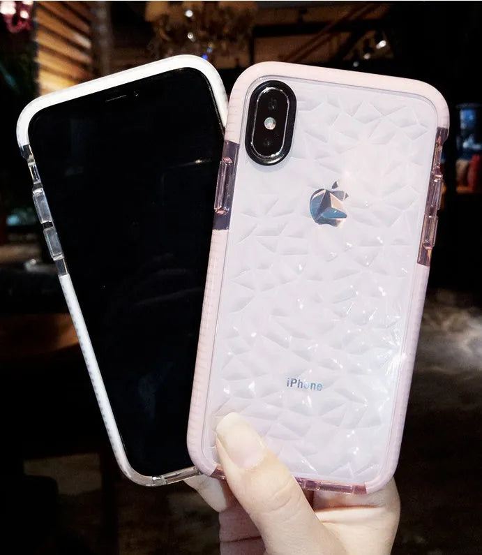 Flexible TPU mobile phone case with striped design for iPhone, shown in pink edge colour variant.