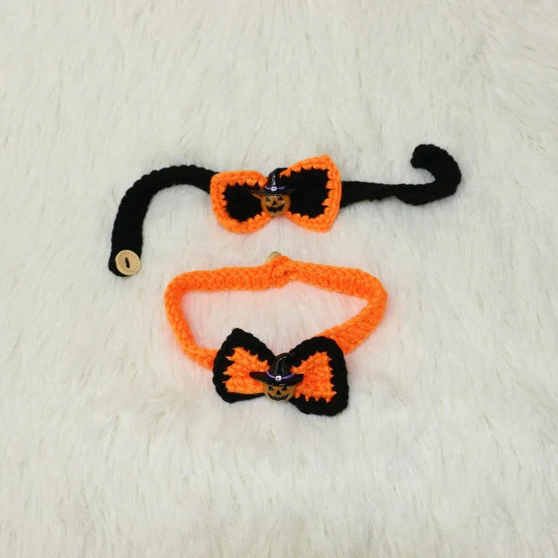 Halloween pet collar and hat set for cats, neck 15-35cm, hat inside diameter 7cm