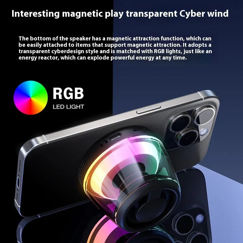 Portable wireless Bluetooth speaker with magnetic base and LED lighting in black or white