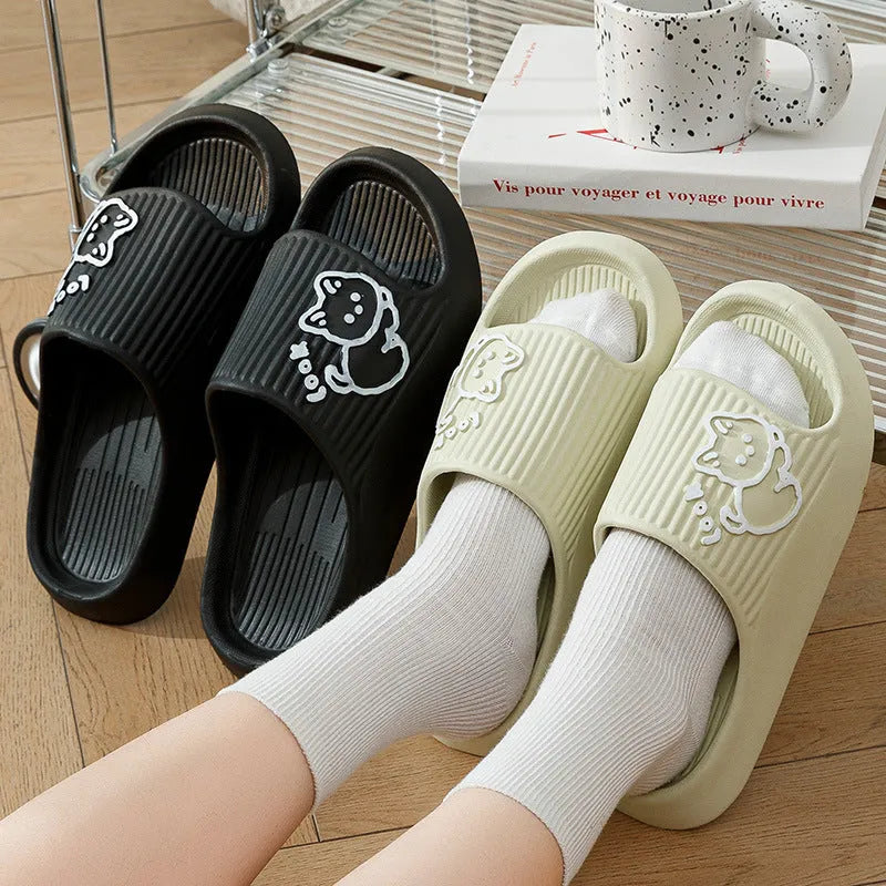 Cat-themed flip-flop slippers with thick EVA platform sole in seven colour options