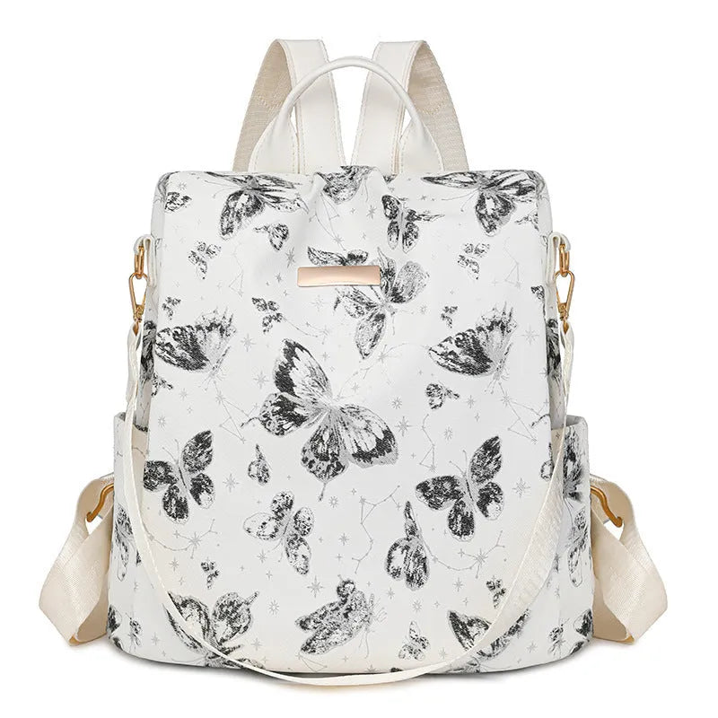 Butterfly printed large capacity backpack in multiple colours showing shoulder straps and fresh sweet style