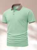 Summer polo shirt with ice silk fabric, short sleeves, lapel collar, and flocking print detail in six colours