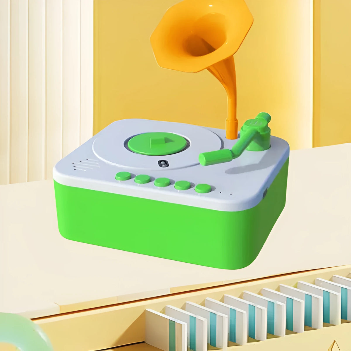 Green ABS children's early learning story machine, 80.5 mm x 45 mm x 45 mm, with Bluetooth and recording