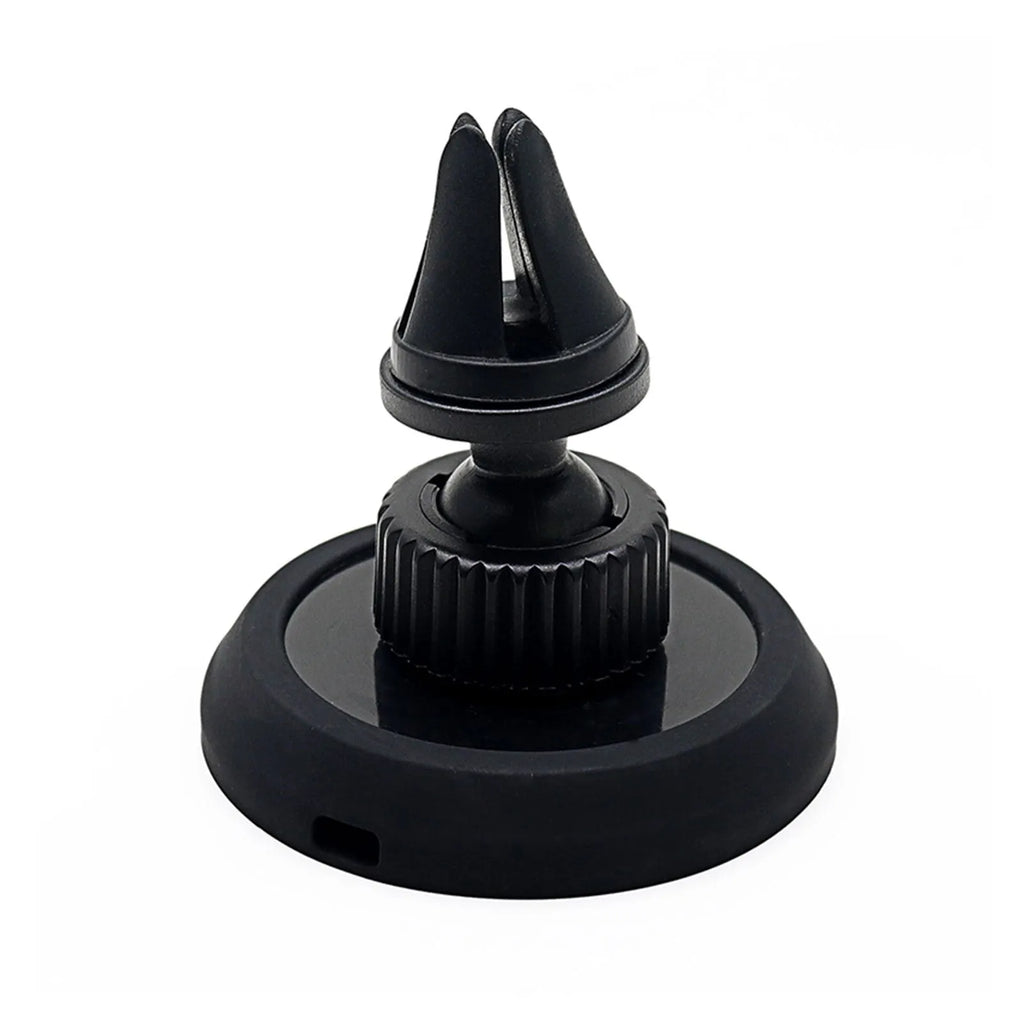 Black magnetic car phone holder showing vent mount and base mount options
