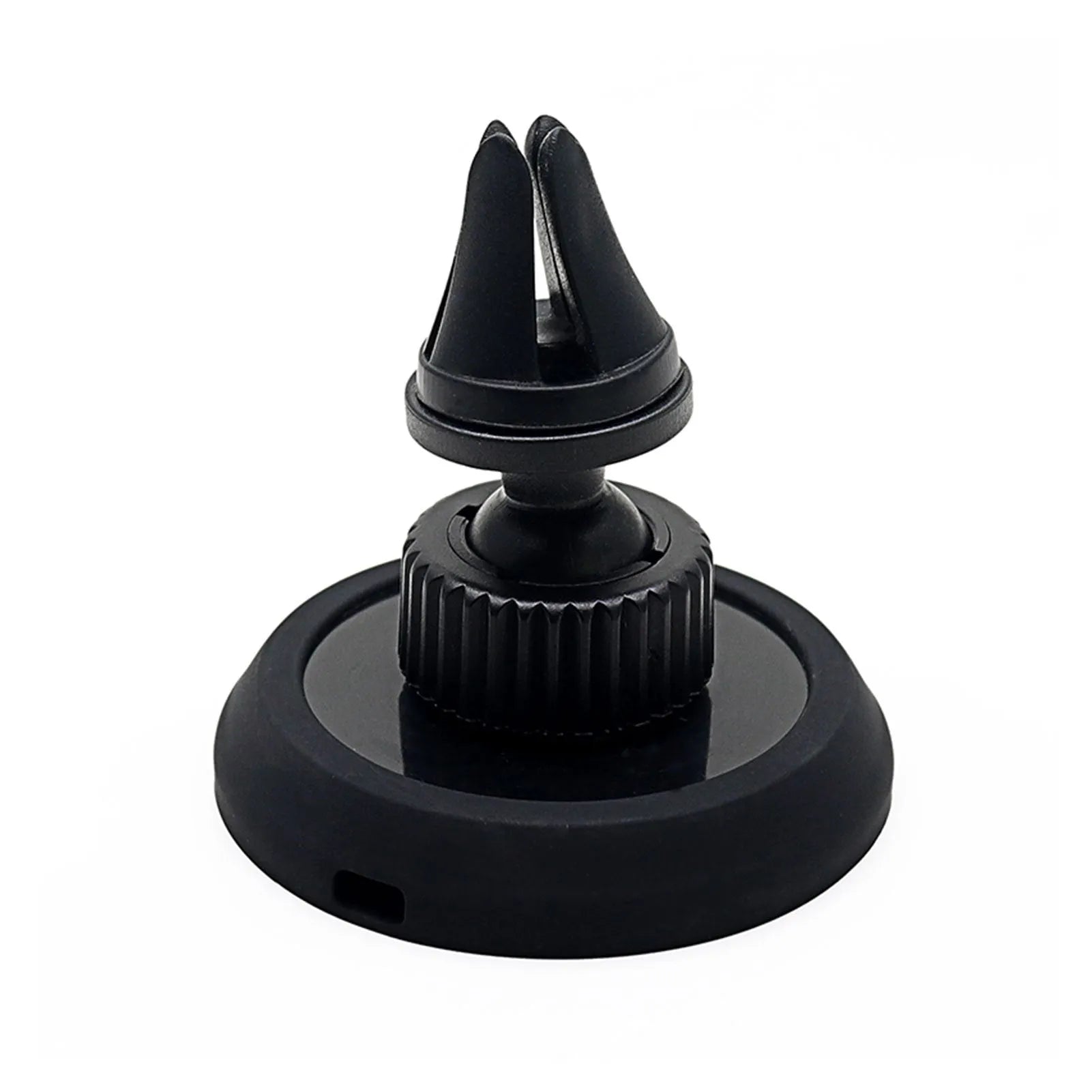Black magnetic car phone holder showing vent mount and base mount options