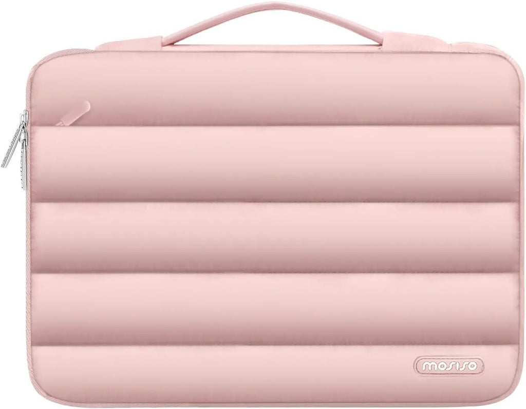 Velvet laptop bag with plaid-lined interior in black, pink, light brown, or sand colour