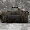 Men's dark brown genuine leather crossbody bag, 22 inches, with stitched seams and adjustable shoulder strap