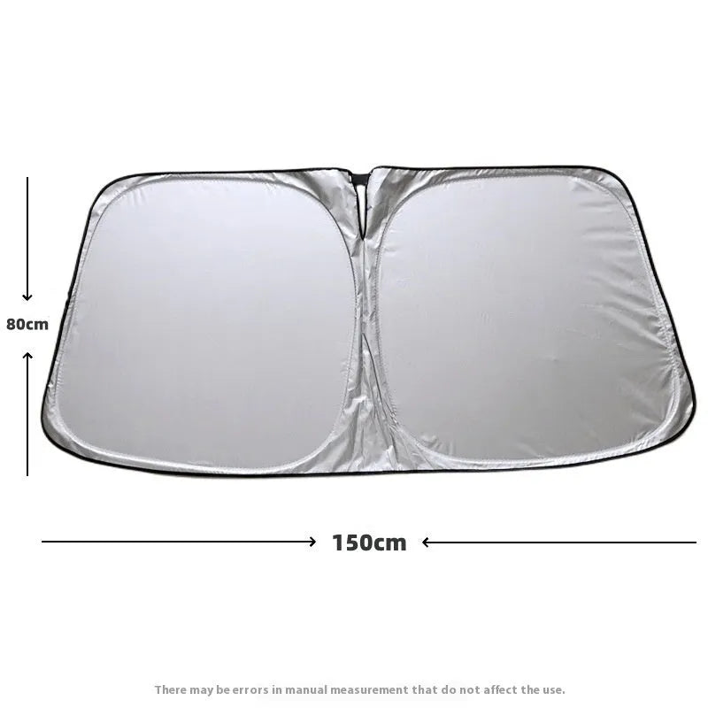 Titanium silver aluminium foil car sunshade for windshield heat and UV protection.