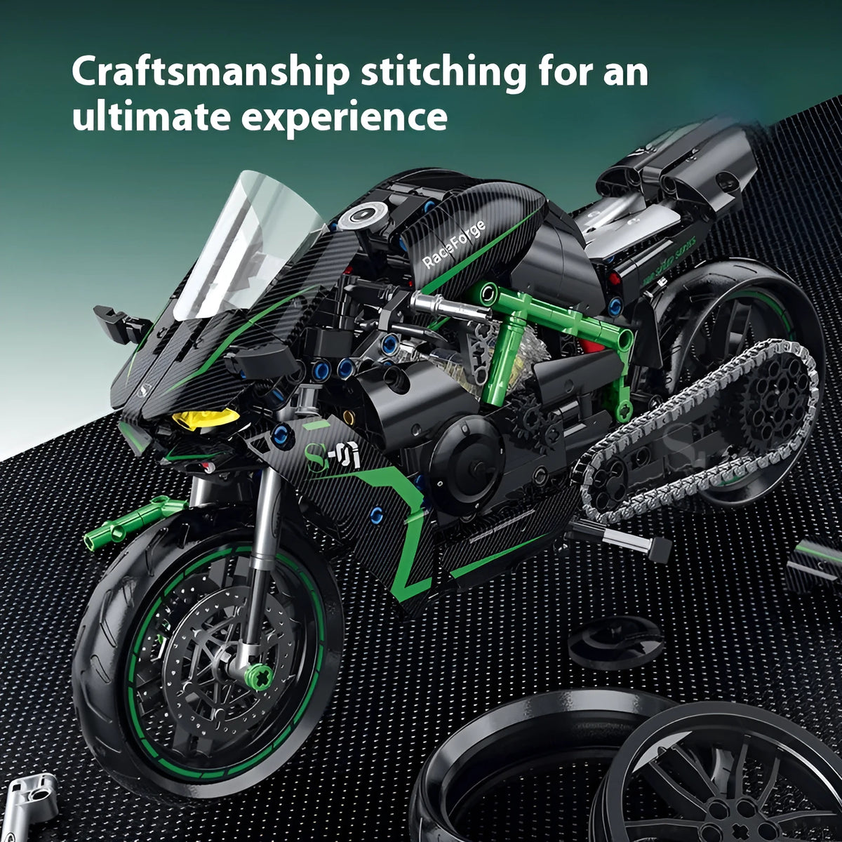 1:8 H2R motorcycle building blocks toy model made from small-particle plastic in a colour box for teenagers aged 7-14