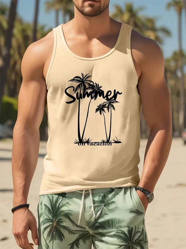 Man wearing a solid-colour 3D printed sleeveless vest in a Hawaiian style.