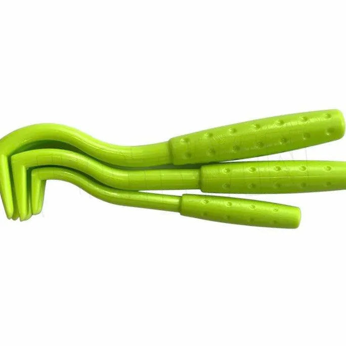 Plastic flea tick extractor tool for dogs and cats, shown in blue and green colour options