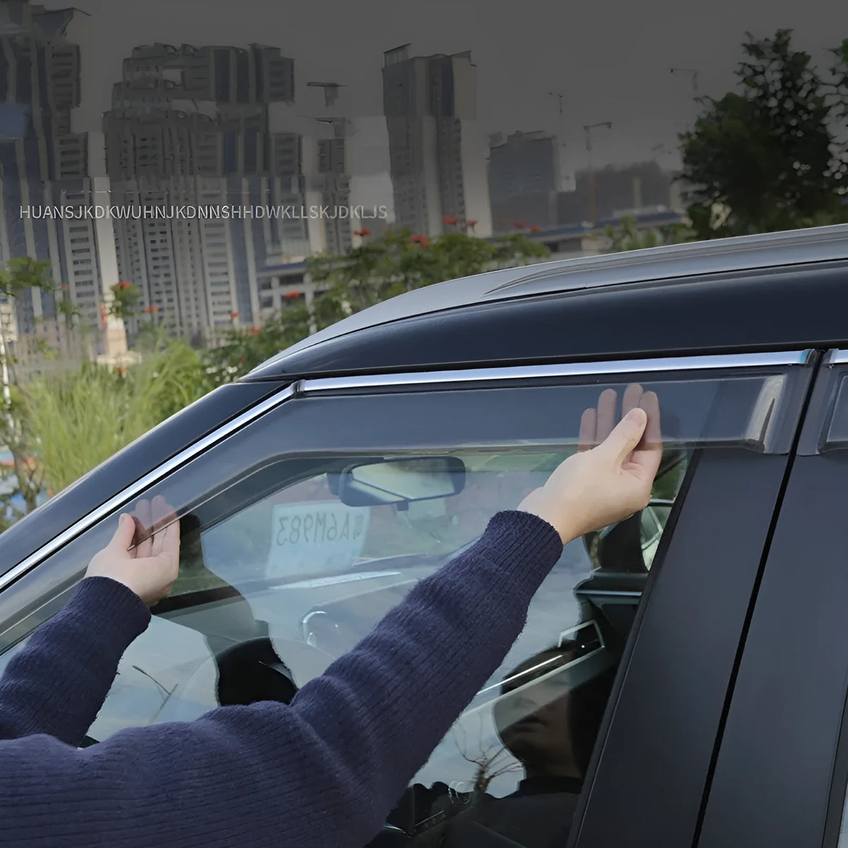 23 New Outlander window deflector 6-piece set in Black Warrior style installed on vehicle