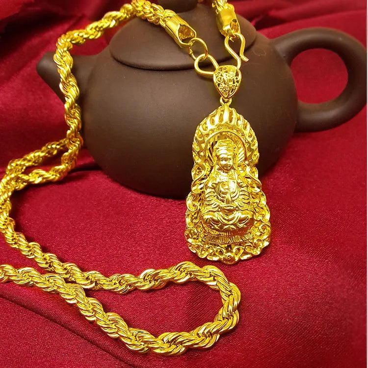 Hemp rope gold necklace with geometric copper pendant for men