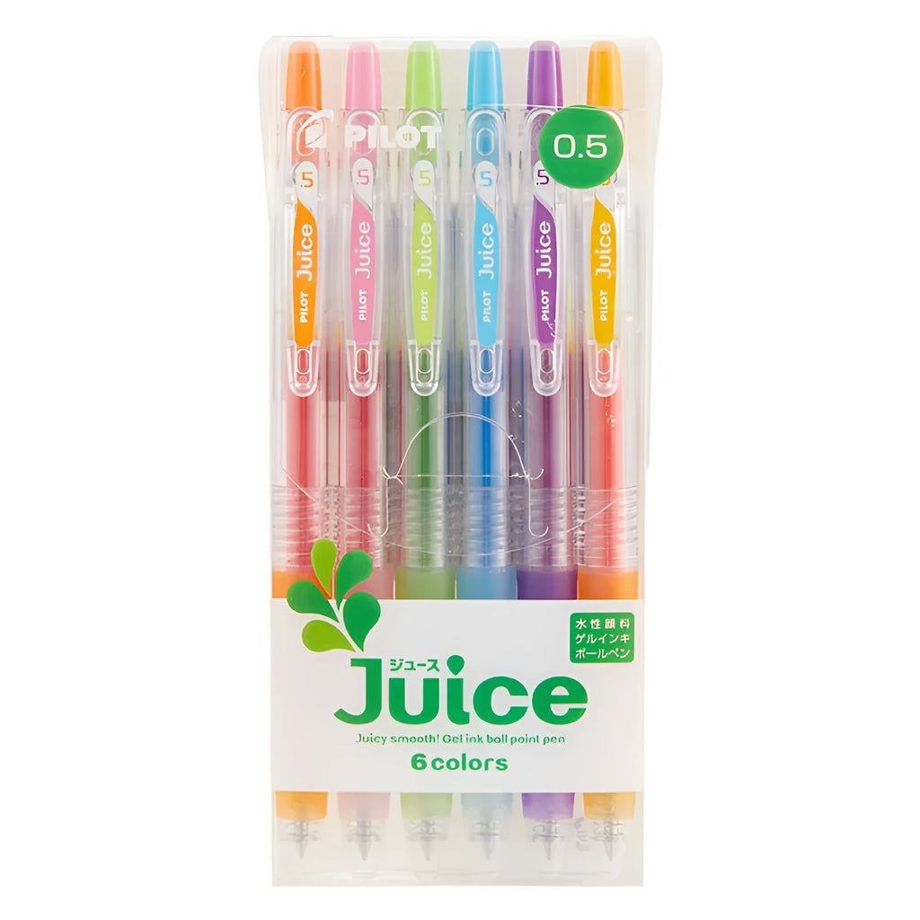 Six Juice Baiguole gel pens with 0.5mm fine tips in a metallic colour set