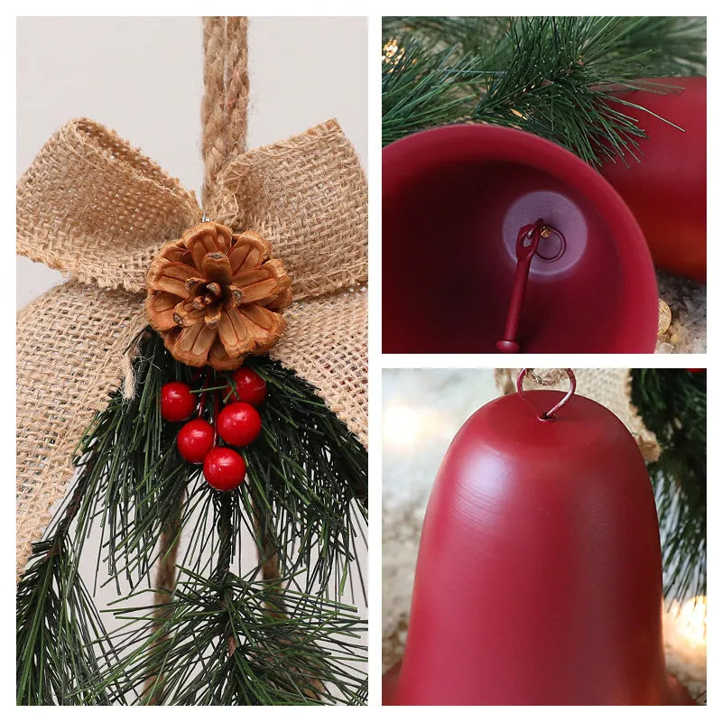 Velvet bow bell small pendant layout prop in red or gold, 50 x 30 x 20cm, metal plastic fabric