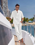Men's casual cotton trousers suit in solid colours with long sleeves and standard thickness fabric
