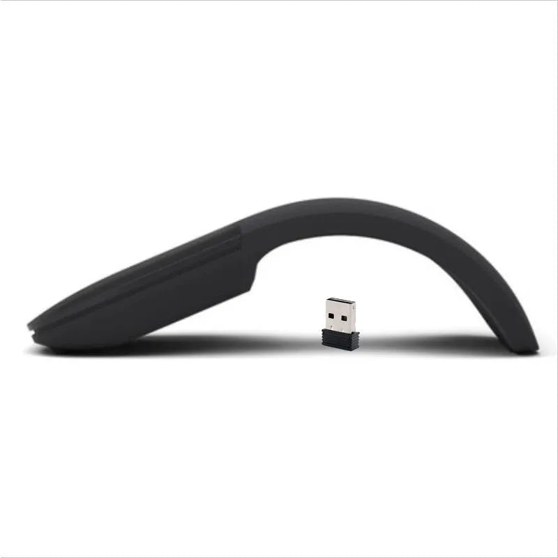 Folded Bluetooth wireless mouse showing compact size with touch surface and multiple colour options