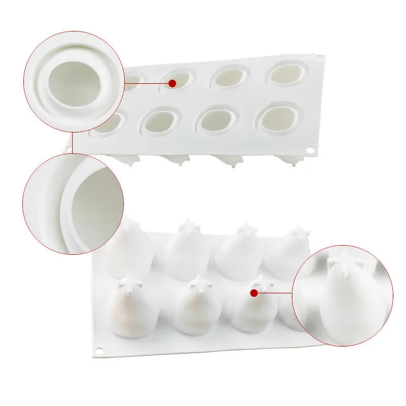 Silicone fruit baking mold showing pineapple and pine cone cavities for making mousse desserts