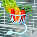 Plastic parrot fruit basket feeder with two vegetable clips for holding fresh produce in a cage or aviary