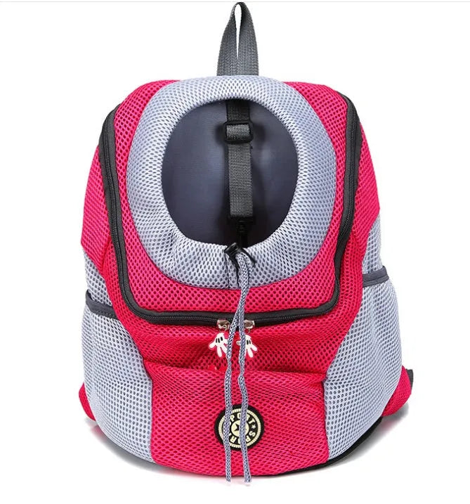 Oxford fabric pet shoulder backpack in green with breathable mesh panels on the front, soft plaid pattern design