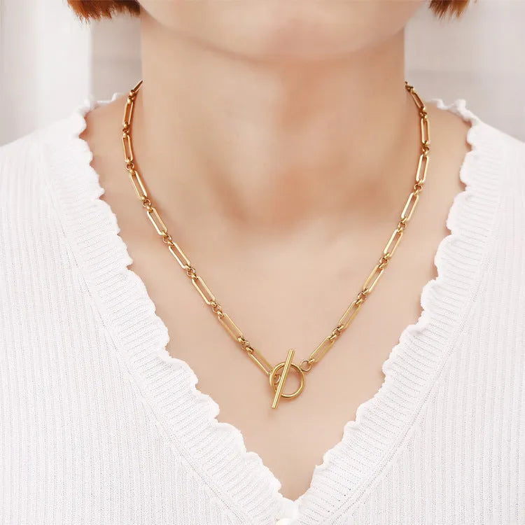 Electroplated stainless steel Chopin chain necklace and bracelet set in gold