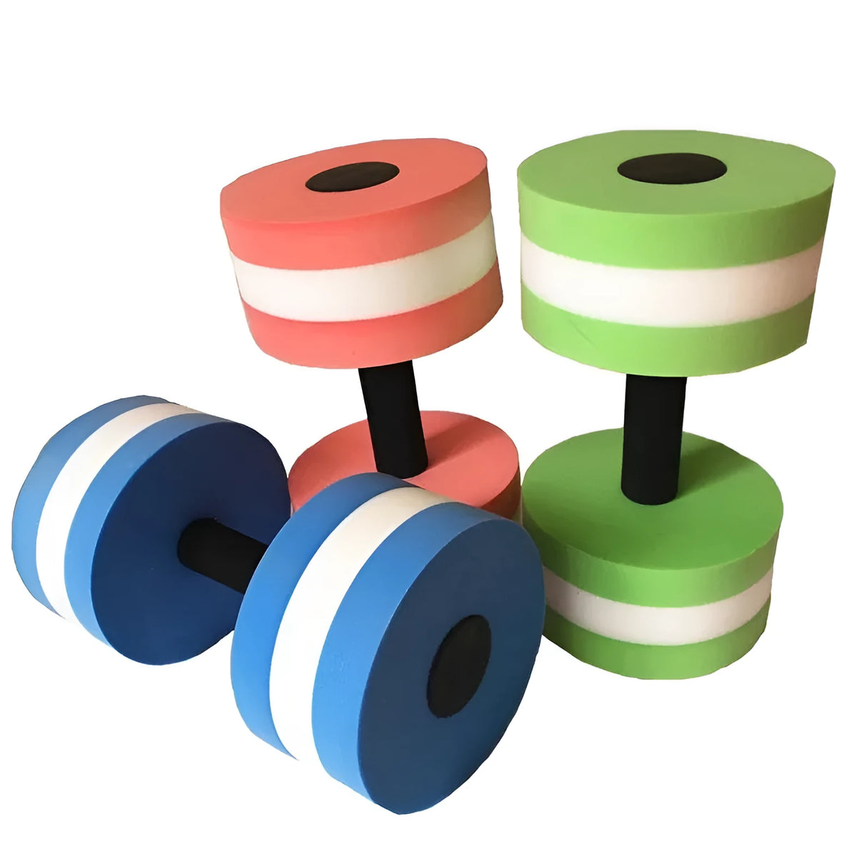 EVA water aerobics dumbbells 27cm in blue pink and green for pool fitness and wading