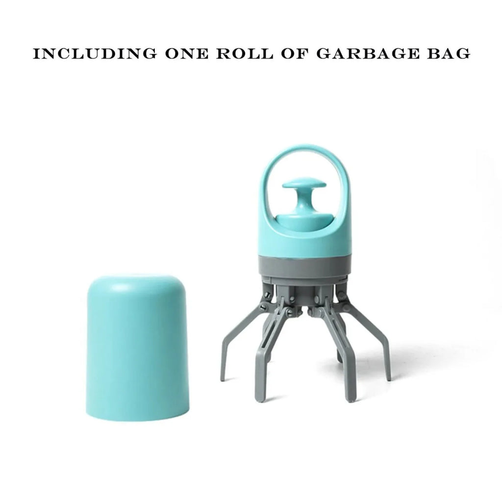 Blue outdoor claw pooper scooper for pet waste with integrated bag dispenser.