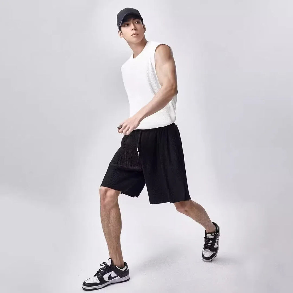 Men's sleeveless striped hooded vest in white or black, thin 100% polyester, sizes M to 3XL