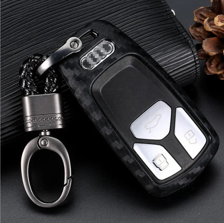 Carbon fibre silicone key case for car key protection with round button style