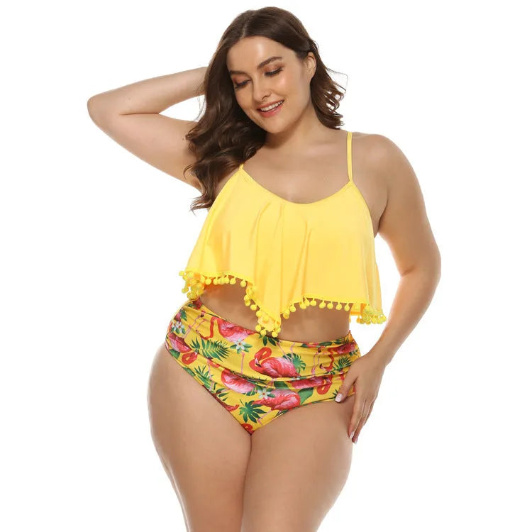 Yellow plus size bikini set with chest pad and no steel support, available in M, XL, 2XL and 3XL